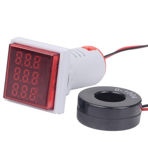 SINOTIMER ST17VAH 3 en 1 carré LED affichage numérique tension AC indicateur de fréquence de courant 60-500 V 0-100A 20-75Hz (01 rouge) SS201A564-20