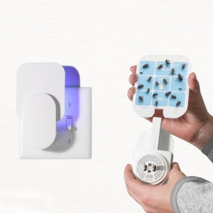Piège à mouches rechargeable enfichable pour mouches, mites, moucherons et autres insectes volants avec 2 cartes de colle prise ue (blanc) SH31011200-20