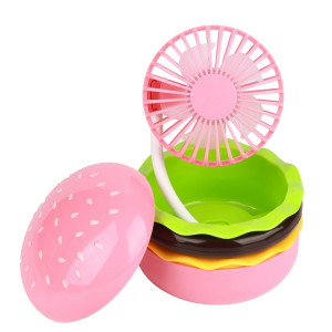 Mini ventilateur de bureau en forme de hamburger avec miroir cosmétique (rose) SH101B339-20