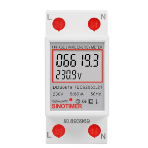 SINOTIMER DDS6619 80A 230V Din Rail compteur d'énergie monophasé tension courant compteur d'énergie sans rétro-éclairage SS58011164-20
