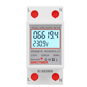 SINOTIMER DDS6619 80A 230V Din Rail monophasé compteur d'énergie tension courant compteur d'énergie avec rétro-éclairage SS58021778-20