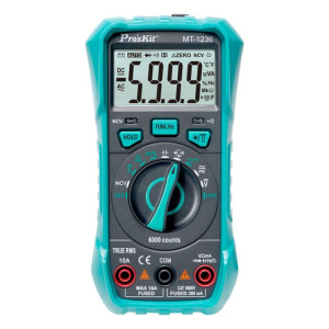 Multimètre numérique True-RMS ProsKit MT-1236-C 3-5/6 pour ACA, ACV, DCA, DCV, fréquence, cycle de service, test de diode (vert) SP501A62-20