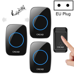CACAZI A10G un bouton trois récepteurs cloche sans fil auto-alimentée pour la maison sans fil, prise européenne (noir) SC6EUB761-20