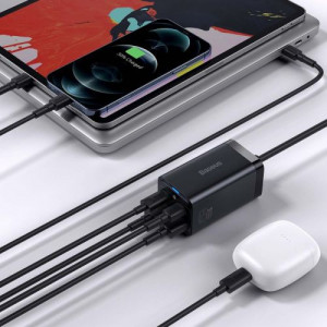 Baseus Travel Charger GaN3 Pro Quick wall charger C+C+U, PD3.0, QC4.0 +, AFC, FCP, SCP, PPS, MTK, (with Type C Type C cable 1m) 65W, Black EU (CCGP040101) DA2122221-20
