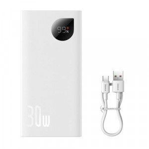 Baseus Power Bank Adaman2 with Digital display, C+U+U, PD 3.0, QC 3.0, 30W, 10000 mAh, with Type-C cable (0.3m), White (PPAD080002) DA2598496-20