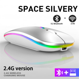 2.4G Souris sans fil Bluetooth RVB Rechargeable Muet Rétroéclairage LED Souris de jeu pour ordinateurs portables Argent C8079KGN39485-20