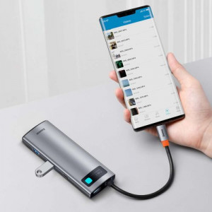 Baseus HUB Metal Gleam series 7-in-1 Multifunctional (Type-C to 2x USB 3.0, PD 100W / HDMI 4K 30Hz / RJ45 1Gbps, Type-C basic) Gray (WKWG020113) DA2678519-20