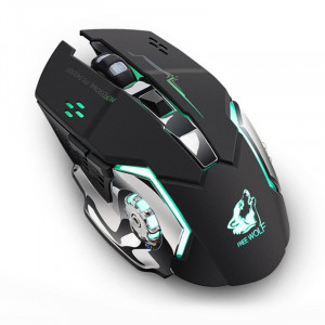 Souris optique USB souris de jeu rétroéclairée sans fil rechargeable Wolf X8 gratuite de Wolf pour PC, noir C8168785-20