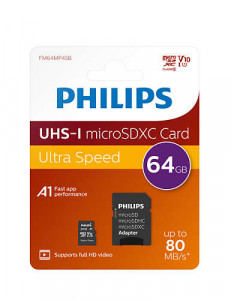 Philips MicroSDXC Card 64GB Class 10 UHS-I U1 + adaptateur 512535-20