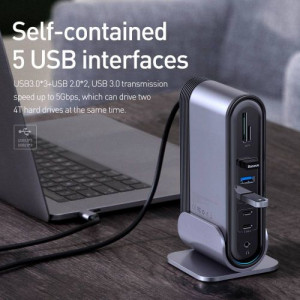 Baseus HUB Working Station Three-Screen Multifunction Type-C Adapter (CN+EU+UK) Dark Gray CAHUB-DG0G DA10478707-20