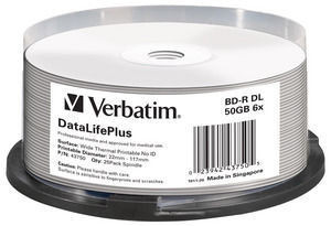 1x25 Verbatim BD-R Blu-Ray 50GB 6x Speed thermique imprimable CB 178390-20