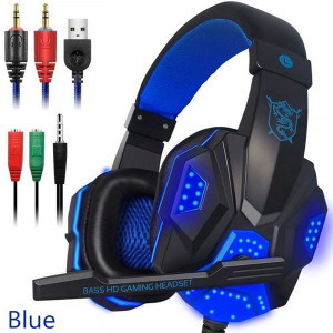Casque avec micro et lumière LED pour téléphone portable PS4, bleu C75361404-20