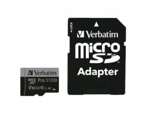 Verbatim microSDXC Pro 512GB Class 10 UHS-I + adaptateur 818106-20