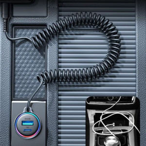 Joyroom Car Charger 3-in-1, C+U with Type-C Coiled Cable 1.5m, 55W, Black (JR-CL07) DO838255-20