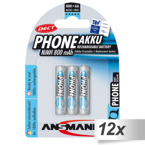 12x3 Ansmann maxE NiMH piles Micro AAA 800 mAh DECT PHONE 502861-20