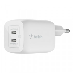 Belkin BOOST Chargeur 65W 2xUSB C, PD 3.0 PPS blanc WCH013vfWH 751319-20