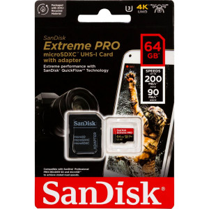 SanDisk microSDXC 64GB Extreme Pro A2 C10 V30 UHS-I U3 732944-20
