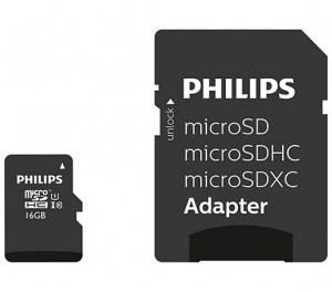 Philips MicroSDHC Card 16GB Class 10 UHS-I U1 + adaptateur 512521-20