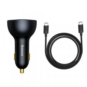 Baseus Car Charger Fast charger U+C+C, PD 3.0, QC 5.0, PPS, (with C+C cable 100W (20V/1.5A) 1m) 160W, Black (TZCCZM-0G) DA2243937-20