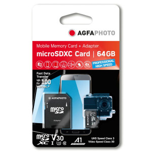 AgfaPhoto MicroSDXC UHS I 64GB Prof. High Speed U3 V30 A1 397882-20