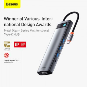 Baseus HUB Metal Gleam Series 11-in-1 Multifunctional (Type-C to 3xUSB3.2/PD 100W/3,5 mm Jack/VGA Full HD 60Hz/2xHDMI 4K/TF+SD card/ RJ45) Space Gray (CAHUB-CT0G) DA5380592-20