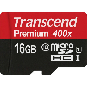 Transcend microSDHC 16GB Class 10 UHS-I 400x + adaptateur SD 663817-20