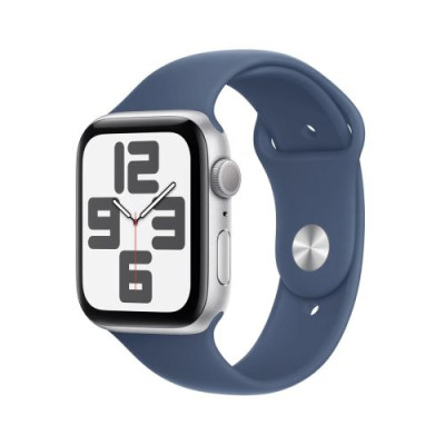 Apple Watch SE (2024) GPS 44mm Silver Alu Case, Denim Sport Strap M/L EU MXER3 DP1930096-20