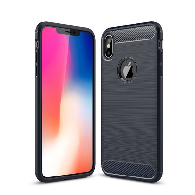 Étui de protection arrière en TPU antidérapant en fibre de carbone à texture brossée pour iPhone XS Max (bleu marine) SH52NV353-20