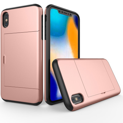 Étui de protection antichoc résistant à l'armure pour iPhone XS Max, avec fente pour carte (or rose) SH54RG361-20