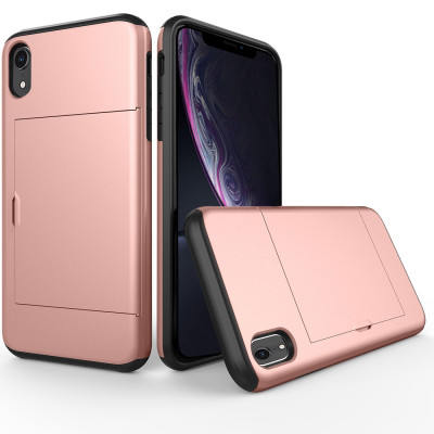 Étui de protection antichoc robuste avec armure pour iPhone XR, avec fente pour carte (or rose) SH54RG1493-20
