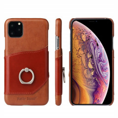 Fierre Shann Texture Cire Huile En Cuir Véritable Couverture Arrière Avec Titulaire De Rotation De 360 Degrés Et Fente Pour Carte pour iPhone 11 Pro (Marron)