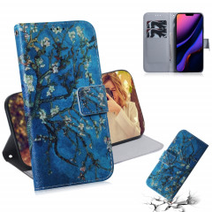 Étui en cuir à rabat horizontal avec dessin en couleur 3D, avec support et fente pour carte et portefeuille pour iPhone 11 Pro Max (fleur d'abricot)