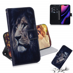 Etui en cuir à rabat horizontal avec dessin en couleur 3D, avec support et fente pour carte et portefeuille pour iPhone 11 Pro Max (Lion)