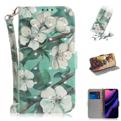 Étui en cuir à rabat horizontal avec dessin en couleur 3D, avec support et fente pour carte et portefeuille pour iPhone 11 Pro (fleur à l'aquarelle)