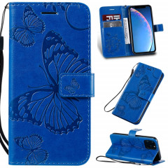 Pressé Impression Etui en cuir PU avec motif de papillon horizontal avec fentes pour cartes et porte-cartes & Portefeuille et cordon pour iPhone 11 Pro (Bleu)