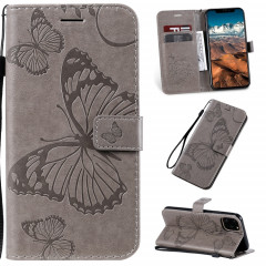 Pressé Impression papillon Motif Flip horizontale Housse en cuir avec titulaire et fentes pour cartes et portefeuille et lanière pour iPhone 11 Pro Max (Gris)