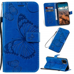 Pressé Impression papillon Motif Flip horizontale Housse en cuir PU avec titulaire et fentes pour cartes et portefeuille et lanière pour iPhone 11 Pro Max (Bleu)