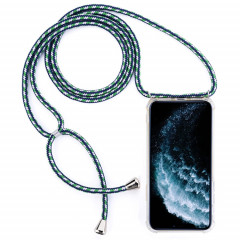 Trasparent TPU - Étui de protection pour téléphone portable à quatre coins avec lanière pour iPhone 11 Pro Max (Vert Blanc Bleu)