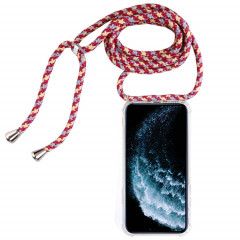 Coque pour téléphone portable TPU Trasparent à quatre coins et anti-chute avec cordon pour iPhone 11 Pro Max (gris abricot rouge)