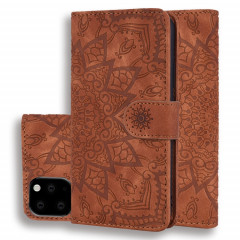 Étui en cuir estampé à double rabat avec motif pour mollet et fentes pour cartes de visite / portefeuille pour iPhone 11 Pro (5.8 pouces) (Marron)