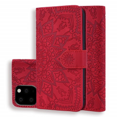 Étui en cuir estampé à double rabat avec motif pour mollet et fentes pour cartes de visite et portefeuille pour iPhone 11 Pro (5.8 pouces) (Rouge)