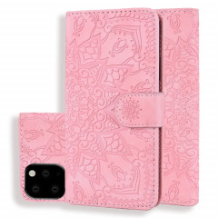 Étui en cuir estampé à double rabat avec motif de mollet et fentes pour portefeuille et porte-cartes pour iPhone 11 Pro (5.8 pouces) (Rose)