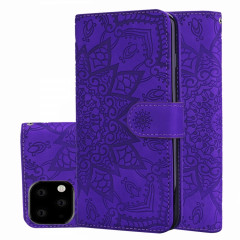 Étui en cuir estampé à double rabat avec motif pour mollet et fentes pour cartes de visite / portefeuille pour iPhone 11 Pro (5.8 pouces) (Violet)