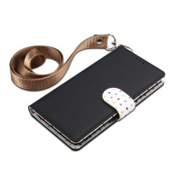 Étui à rabat horizontal en cuir avec emplacements pour cartes, porte-monnaie et lanière pour iPhone 11 Pro (noir)
