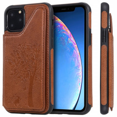 Pour iPhone 11 Pro Cat Tree Motif Gaufrage Étui de protection antichoc avec fentes pour cartes et cadre photo (Brun)