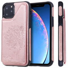 Pour iPhone 11 Pro Cat Arbre Motif Gaufrage Antichoc Etui de Protection avec Fentes pour Cartes & Cadre Photo (Or Rose)