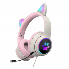 AKZ-022 USB + 3.5mm Port Cat Cat Design Casque à LED pliable avec micro (gris)