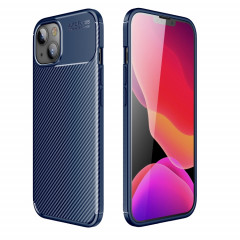 Étui TPU antichoc de texture de la fibre de carbone pour iPhone 13 (bleu)