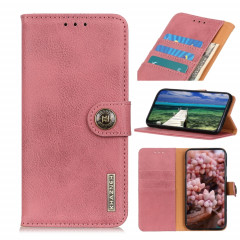 Khazneh Cowhide Texture Texture Horizontale Flip Cuir Coffret avec porte-cartes et portefeuille pour iPhone 13 (rose)