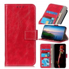 Étui de cuir horizontal de texture de texture de chene folle rétro avec porte-carte et cadre photo et portefeuille pour iPhone 13 mini (rouge)